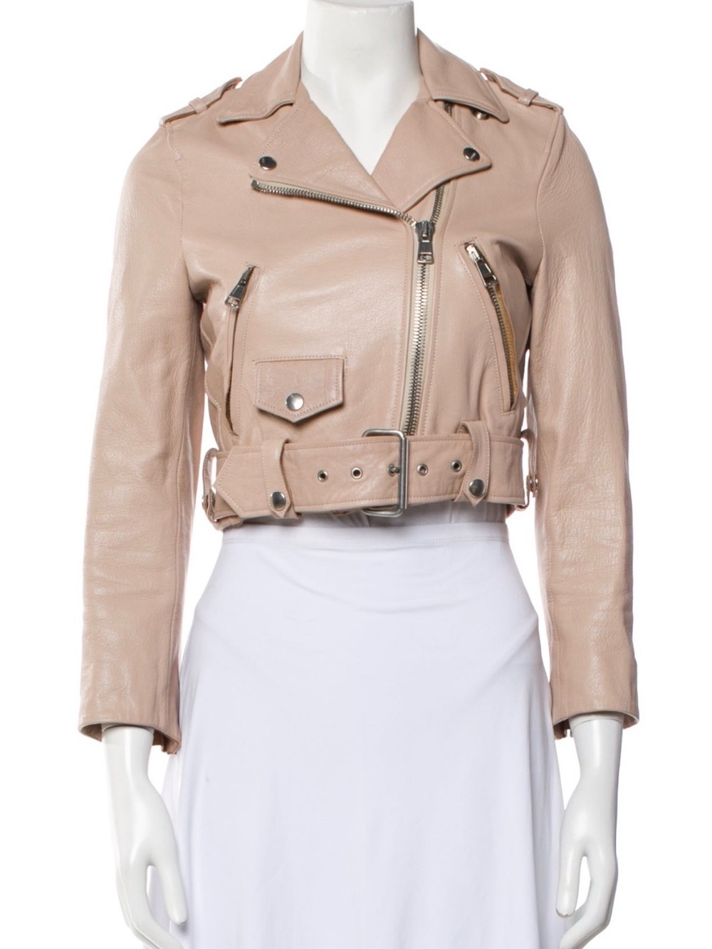 Acne Beige Cropped Leather Moto Jacket
